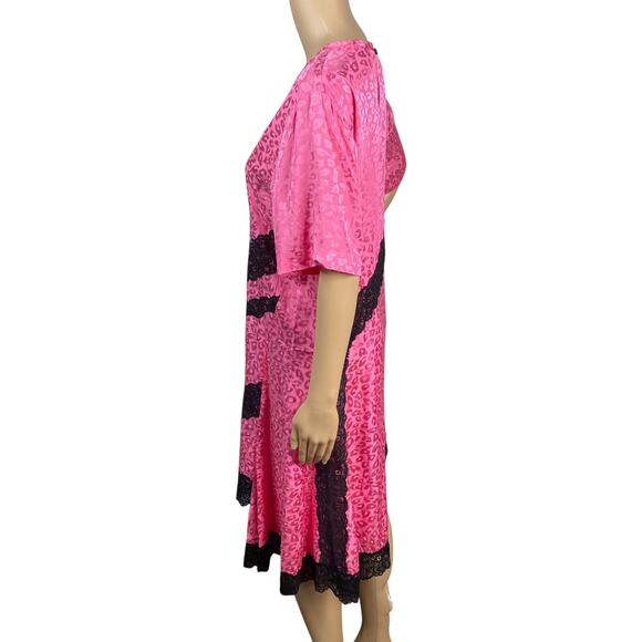 KOCHE Pink Leopard Jacquard Black Lace Asymmetric Shift Dress SZ 40/XS - Picture 8 of 11